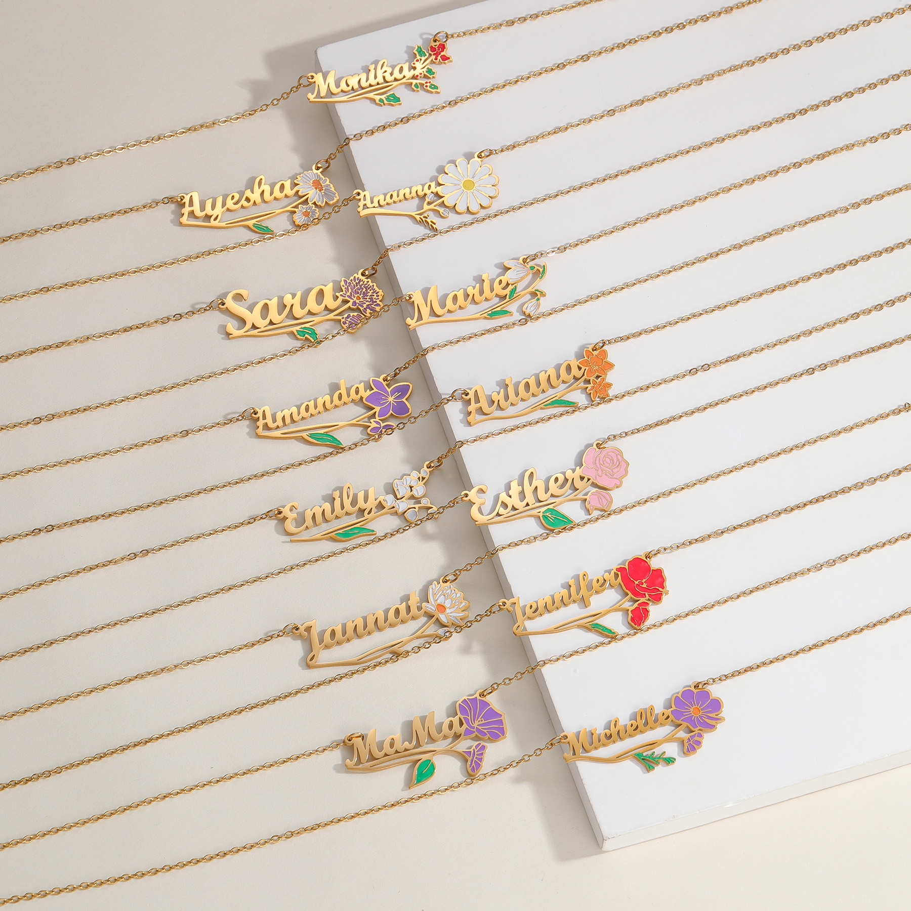 Birth Flower Necklace - Acheerup Personalized Name UV Printing Color