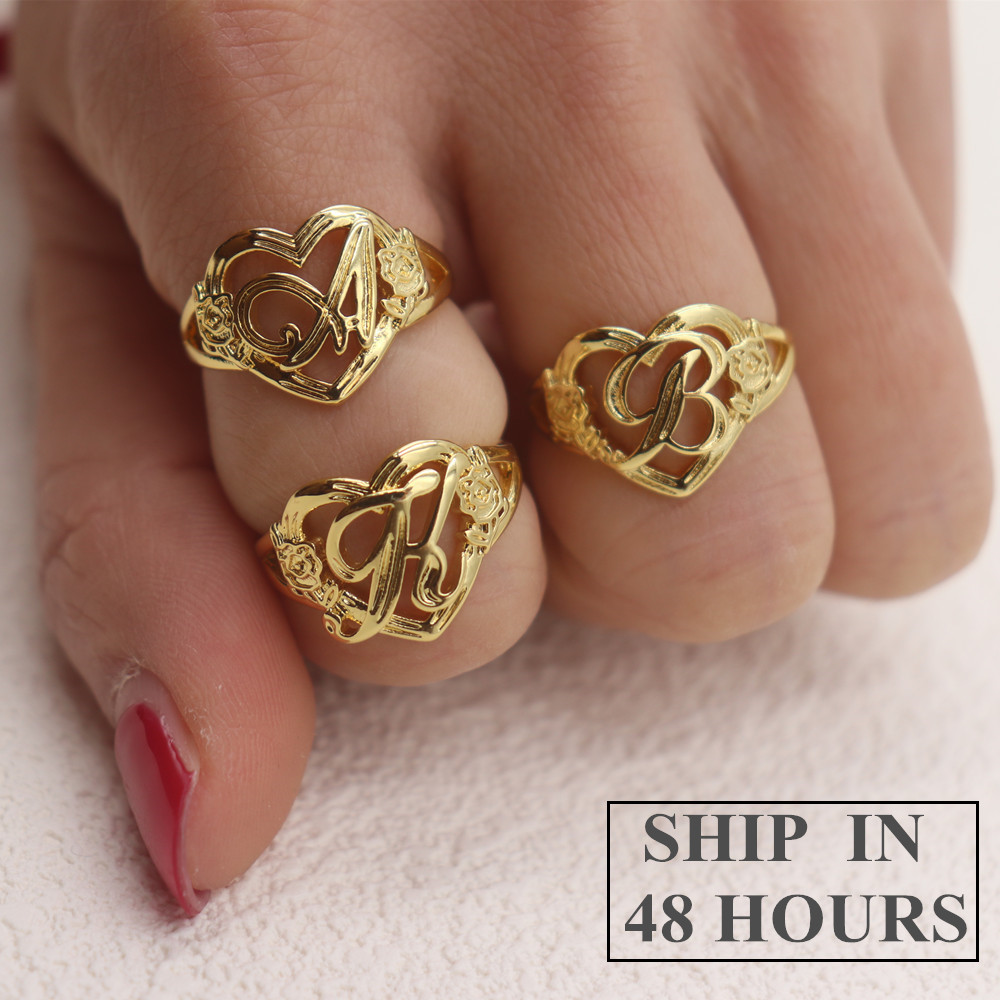 Gold Personalized Initials Hea - Initial Ring Custom ulasan dan harga