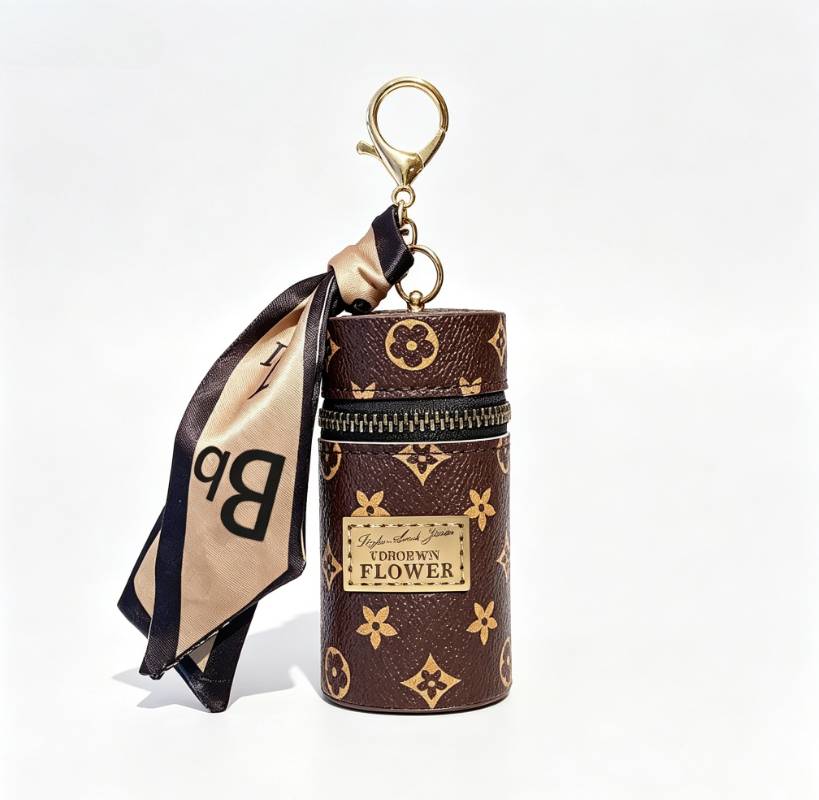 Vintage Brown Monogram Print C - Monogram Keychain Leather ulasan dan harga