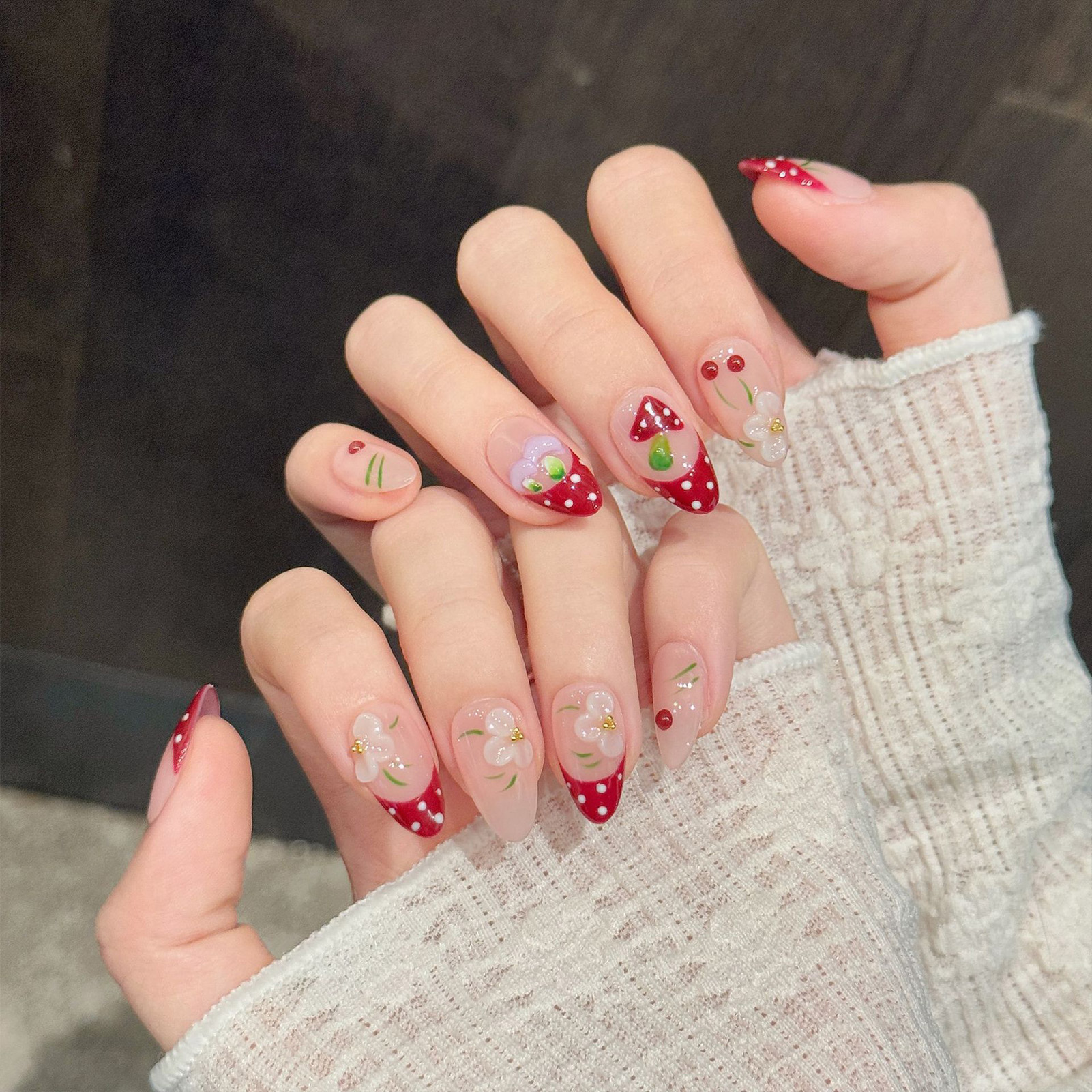10Pcs Red White Polka Dot Desi - Pressed Flower Art ulasan dan harga