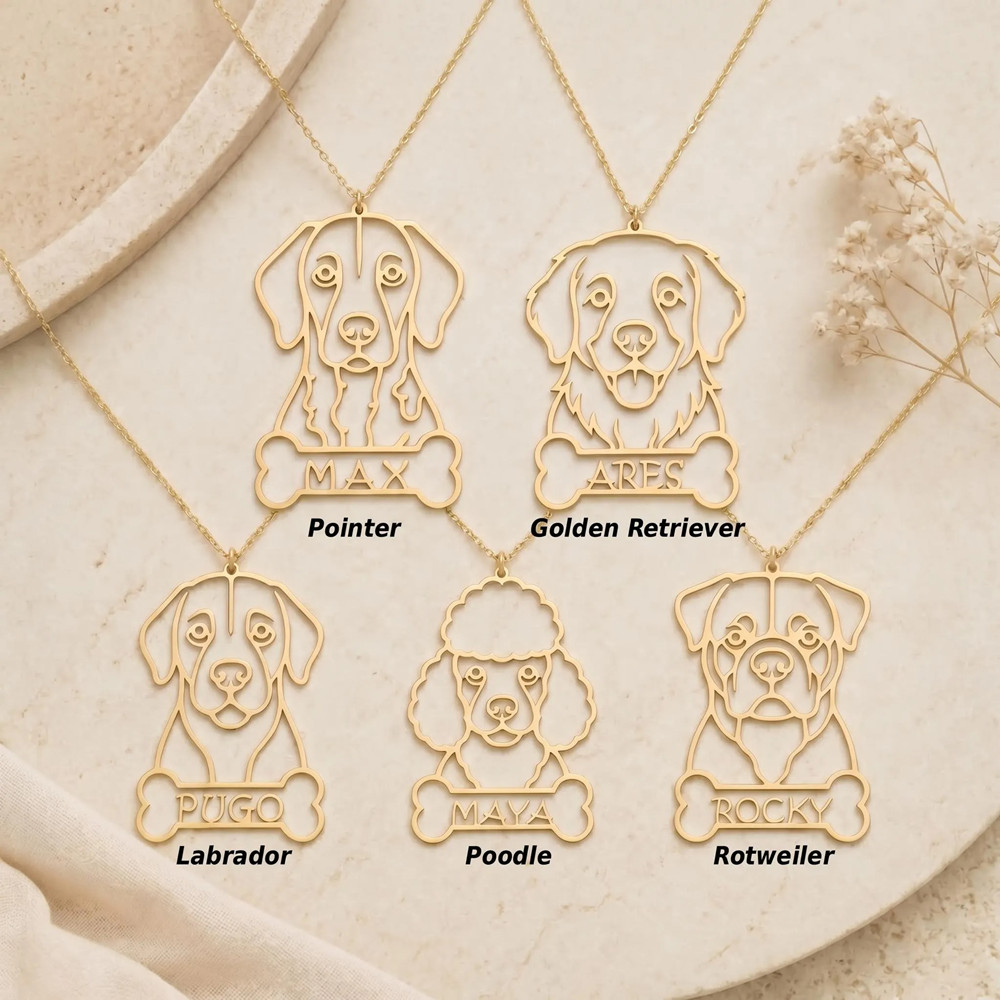 Personalized Custom Dog Breed  - Birth Flower Necklace ulasan dan harga