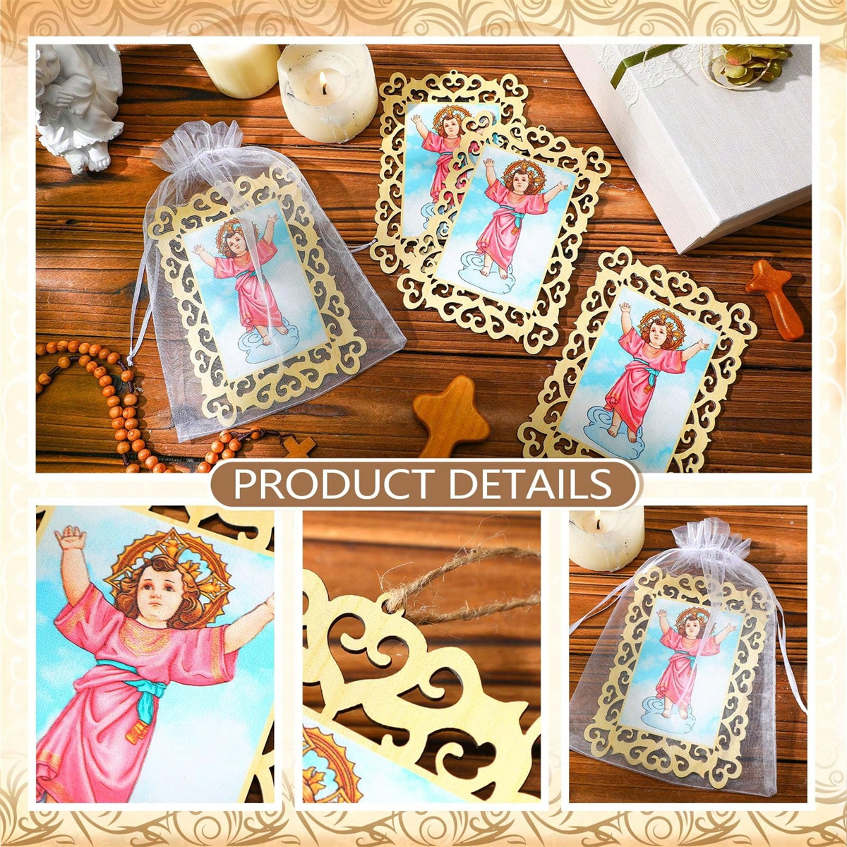 12pcs Wooden Framed Divino Nin - Engraved Wood Frame ulasan dan harga