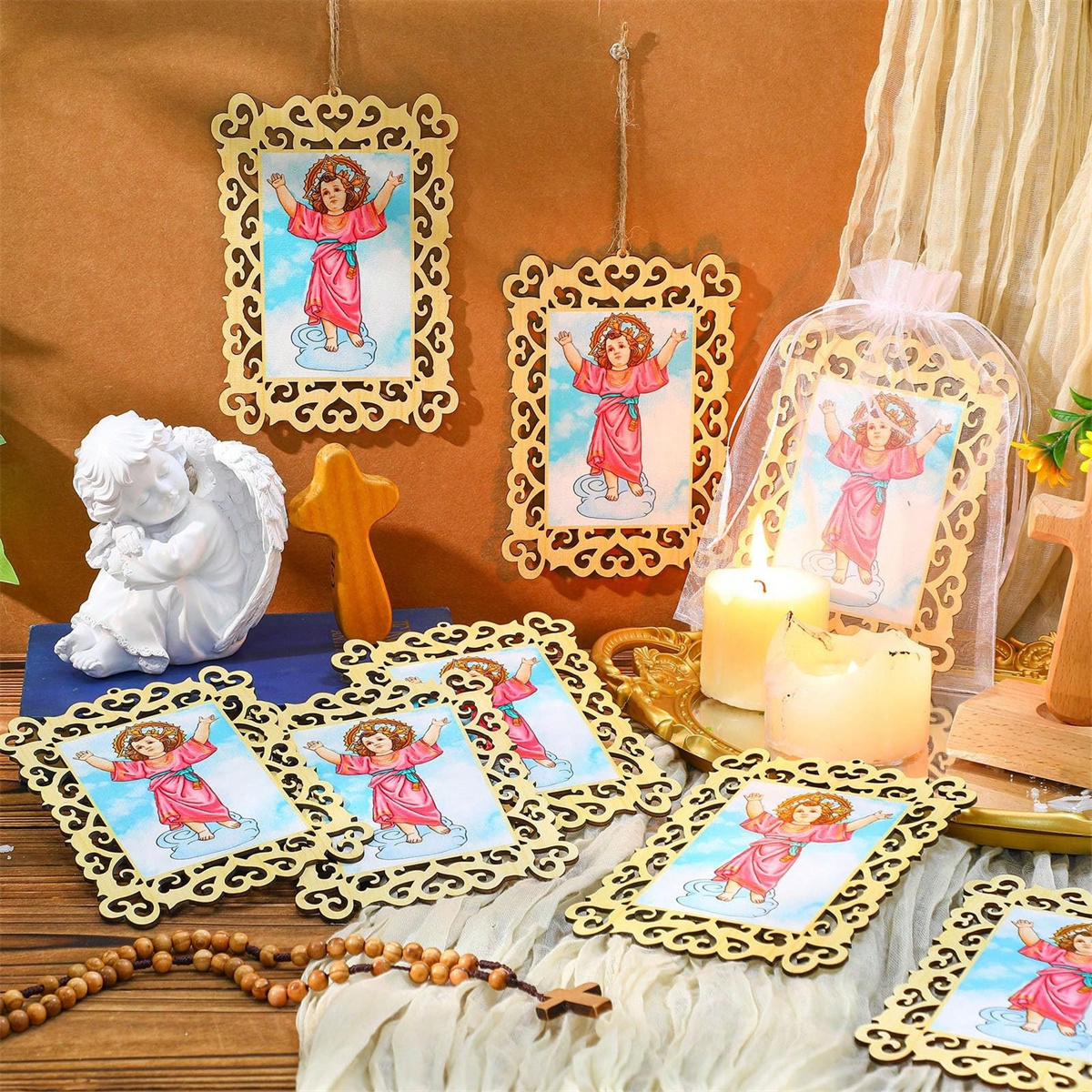 12pcs Wooden Framed Divino Nin - Engraved Wood Frame ulasan dan harga