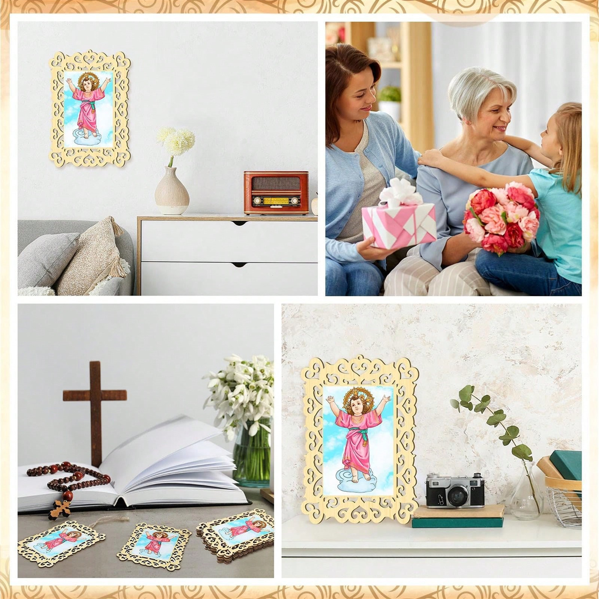 12pcs Wooden Framed Divino Nin - Engraved Wood Frame ulasan dan harga
