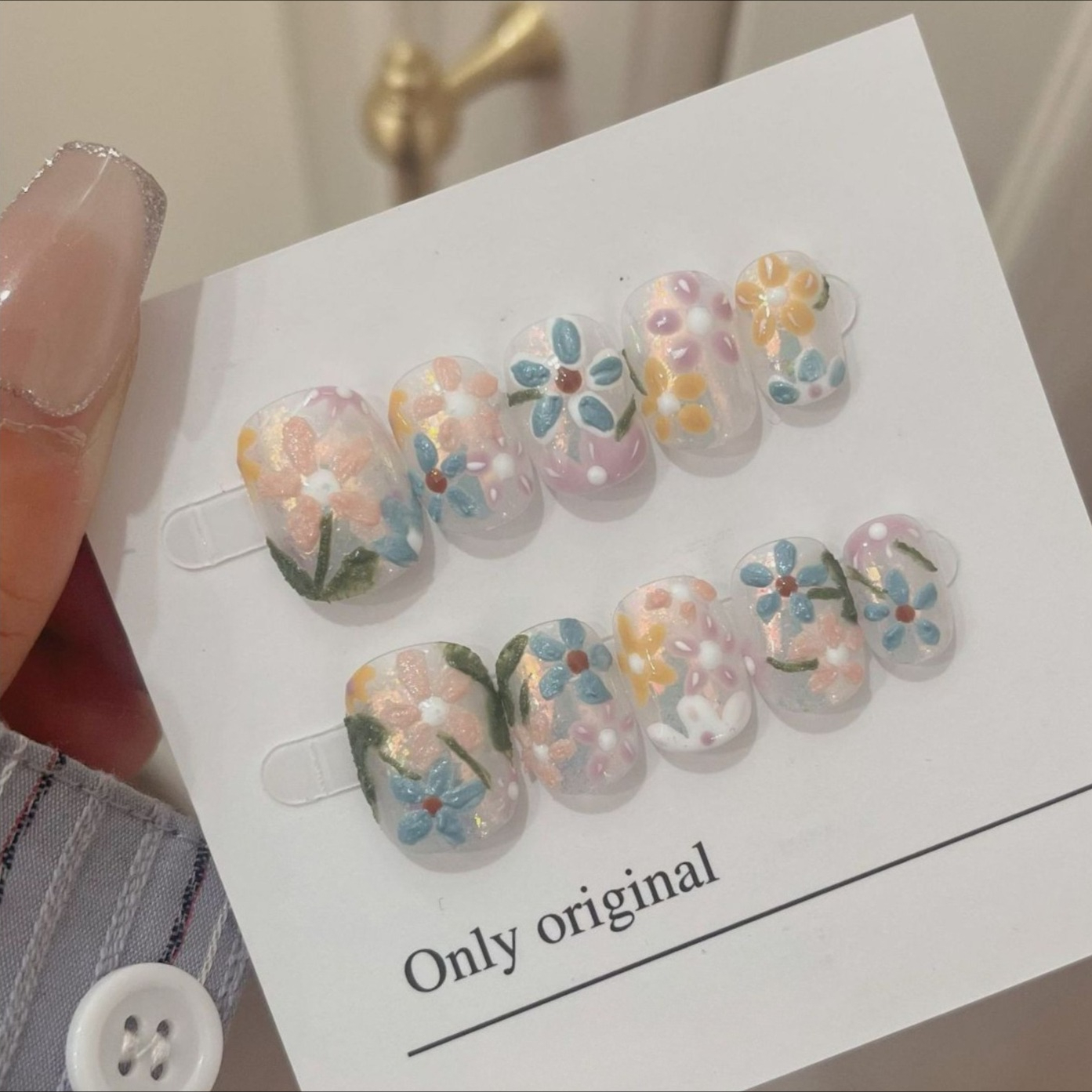 10Pcs Short Handmade Press On  - Pressed Flower Art ulasan dan harga